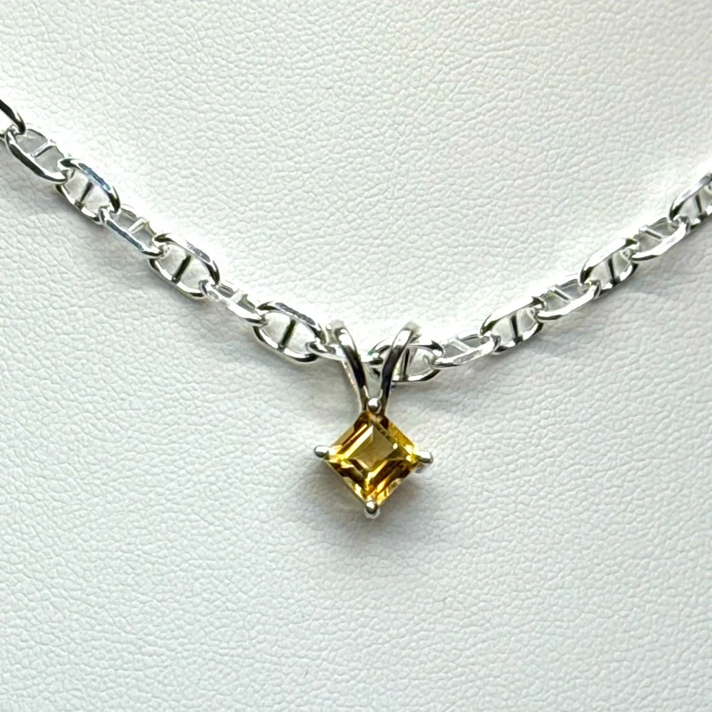 NC4 Genuine 1CT Princess Cut CITRINE Pendant Solid Sterling Silver S925 - Picture 1 of 8